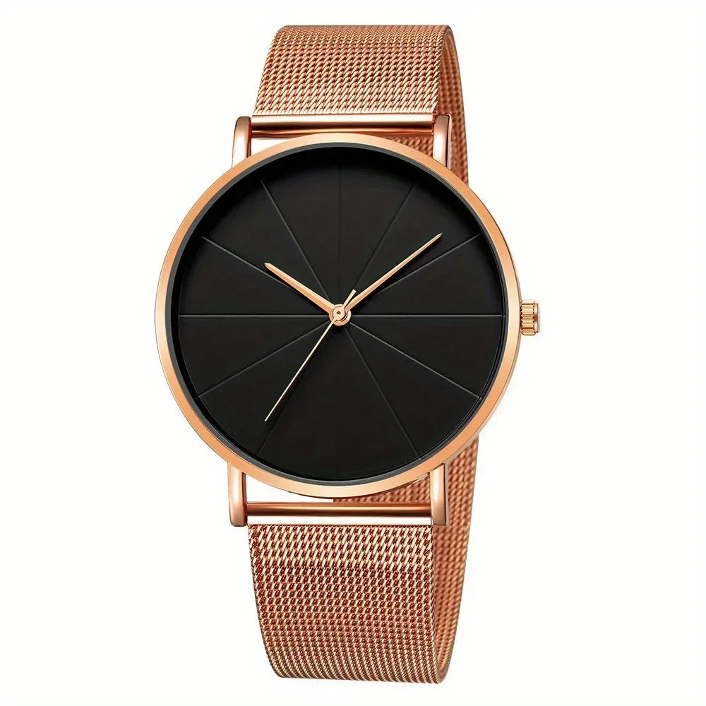 Casual Quartz Watch Large Geo Dial Analog Mesh Strap Analog Quartz Watch Qme