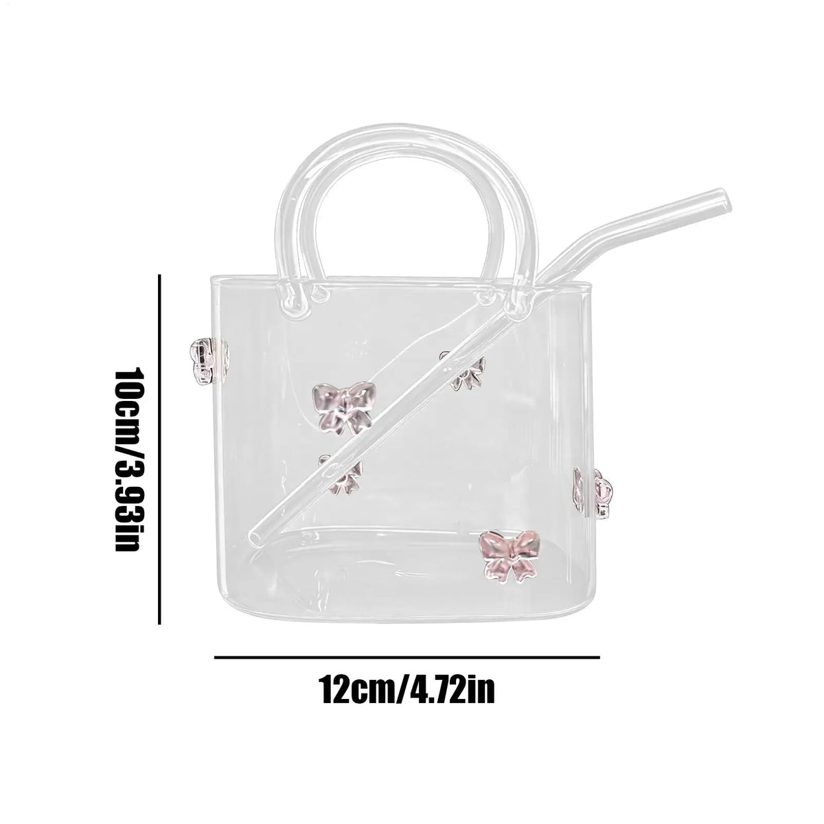 Glass Purse Vase Wide Rim Drinkware with Straw | Large Capacity Novelty Drinkware Qme