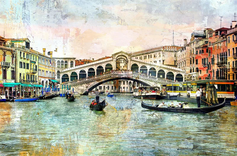 Retro Nostalgic Town Canvas Poster | Flowers Boats Bicycles Canvas Wall Art Qst