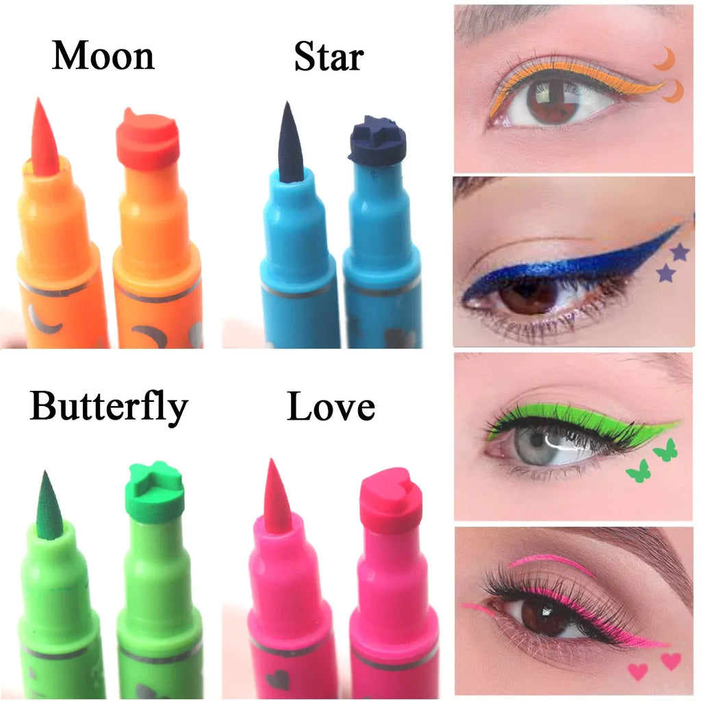 Dual-Ended Stamp Eyeliner Waterproof 4-Color Set | Qme Stamp Eyeliner Pen Qme