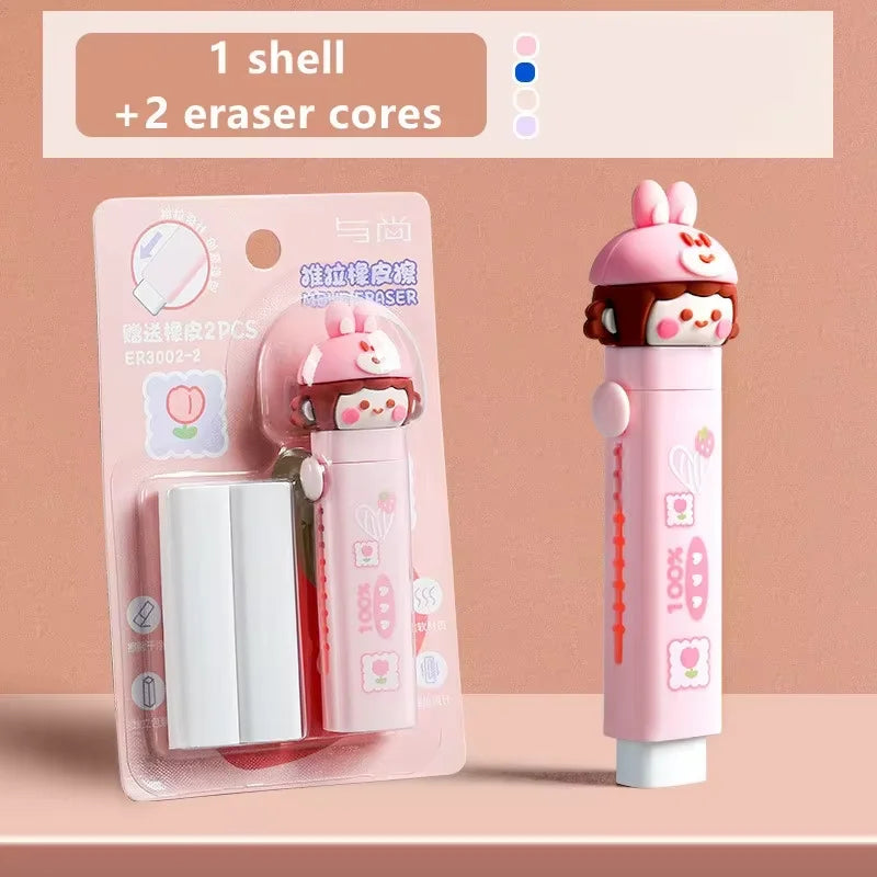 Cartoon Telescopic Push-Pull Pencil Eraser for Kids – School Gift Novelty Pencil Eraser Qst Pink