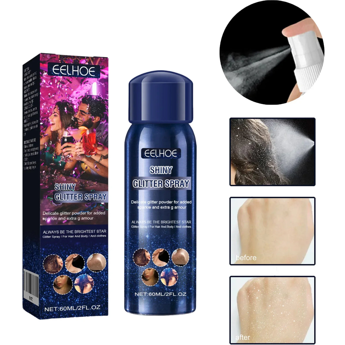 Face & Body Glitter Spray – Quick-Dry Shimmer for Hair & Skin Body Glitter Spray Qme