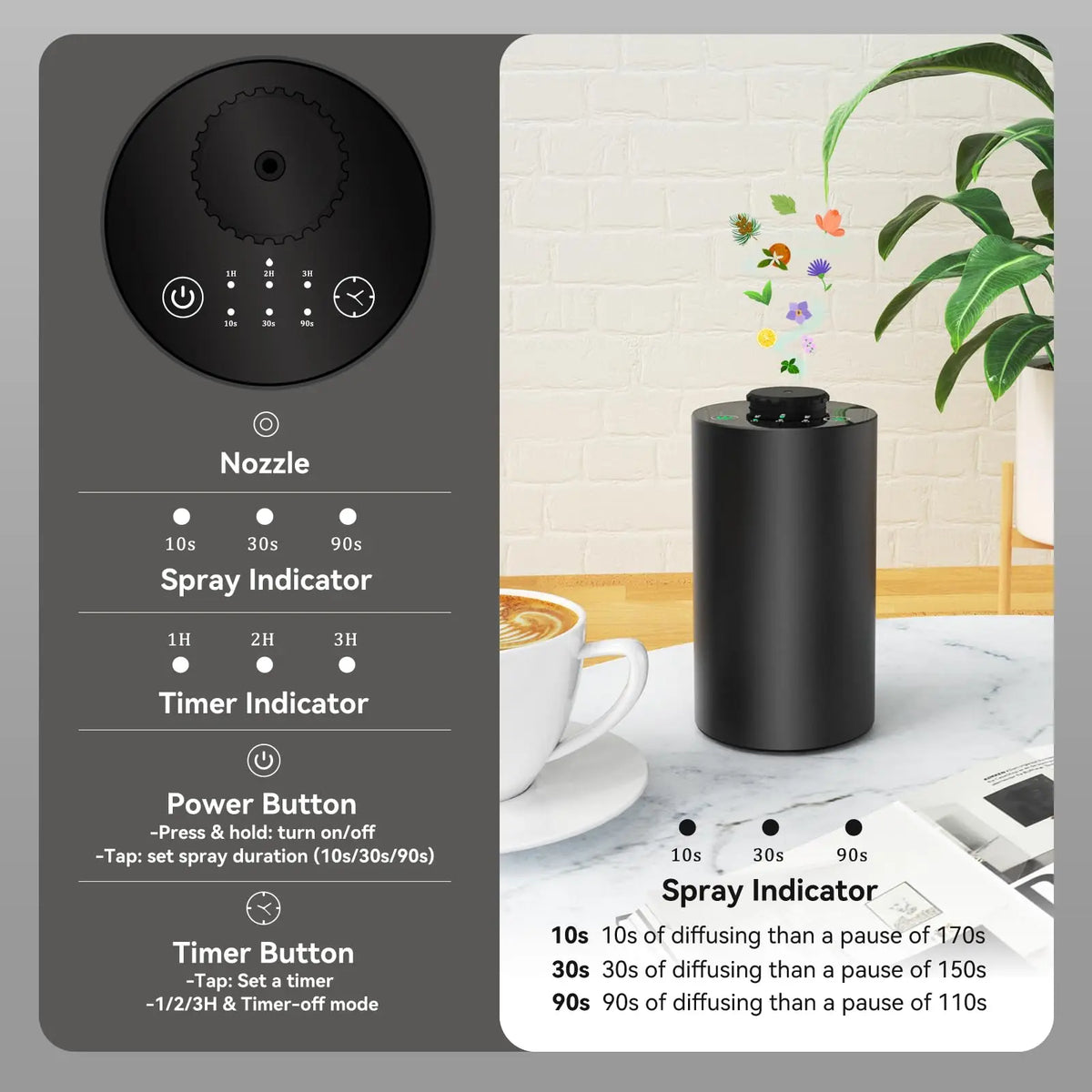 Waterless Cordless Essential Oil Diffuser – 3 Mist Levels Aromatherapy Diffuser Qst