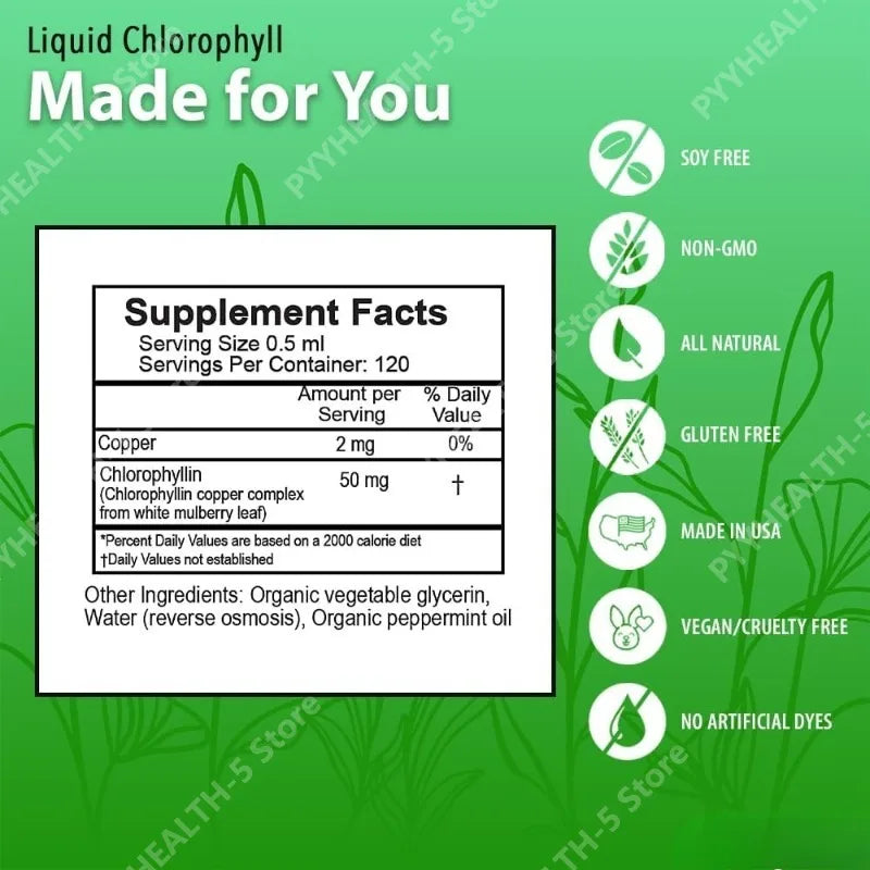 Liquid Chlorophyll Drops – Immune, Liver & Skin Support Liquid Supplement Drops Qst