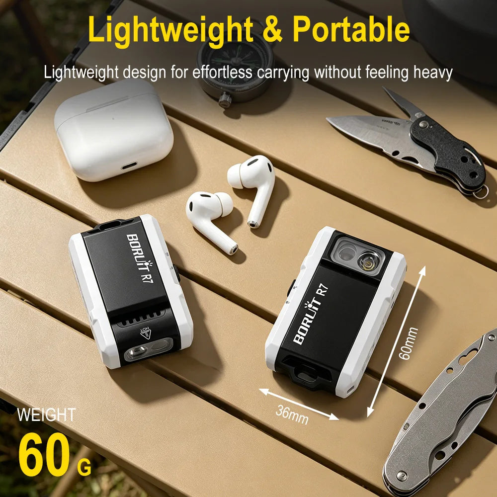 BORUiT R7 Mini EDC Keychain Flashlight 800LM RGB Type-C Rechargeable EDC Keychain Flashlight Qst