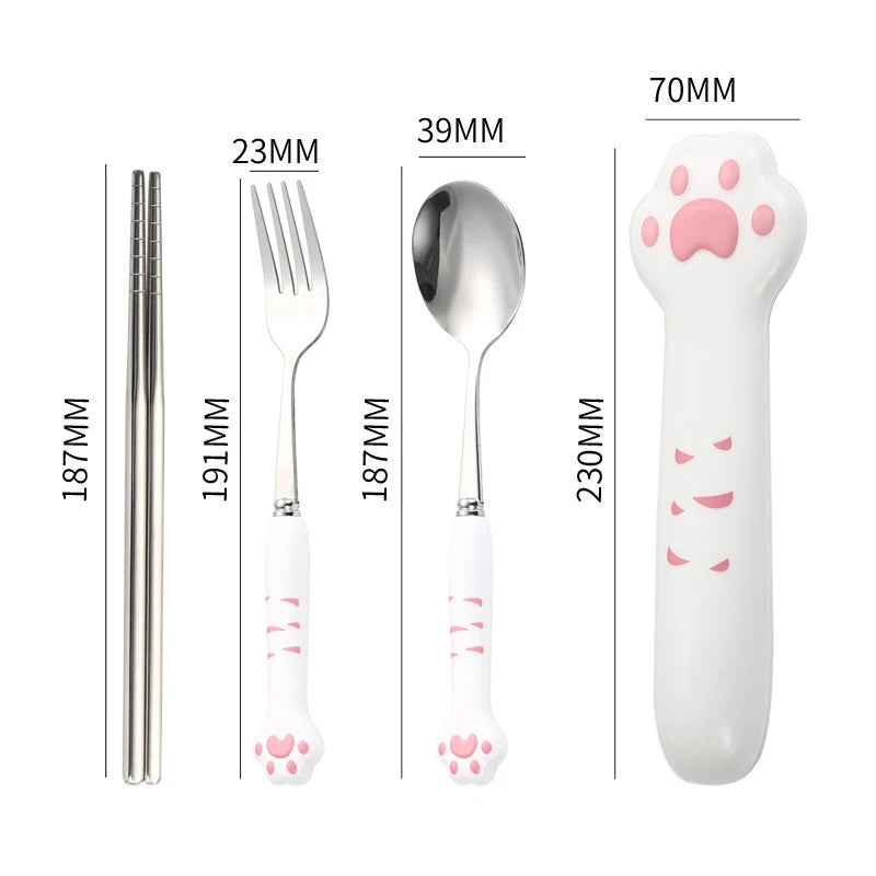 Cute Cat Paw Stainless Steel Cutlery Set with Storage Box Cutlery Set Qst