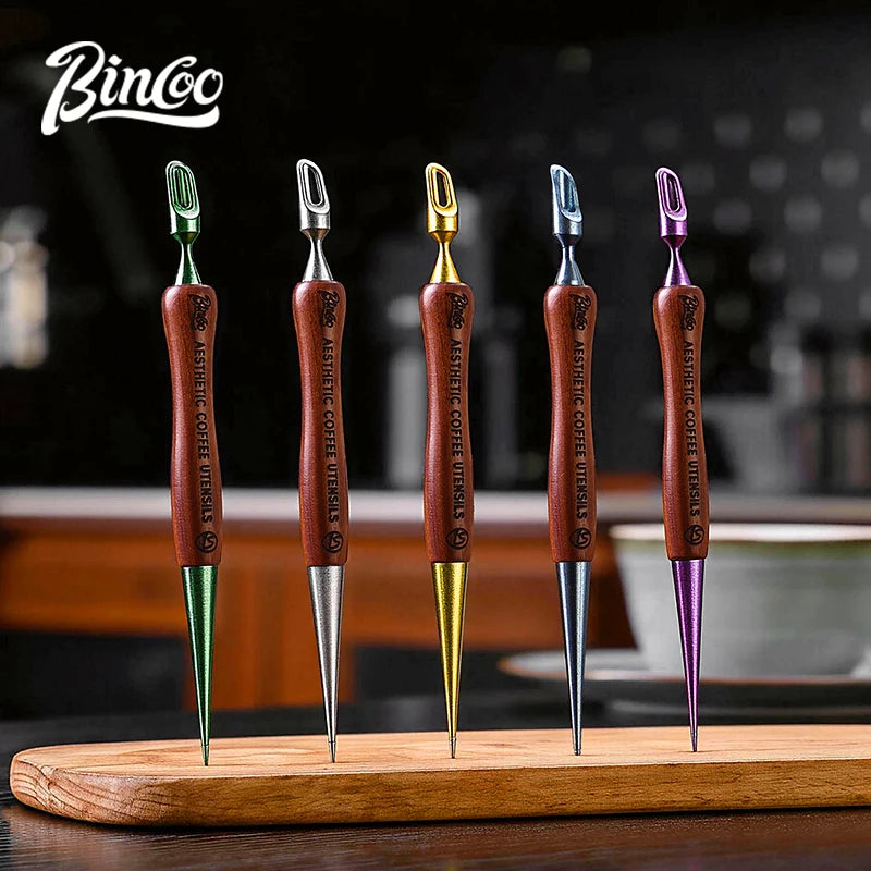 Bincoo Wooden Handle Latte Art Pen – Dual Head Decorating Needle Latte Art Pen Qst