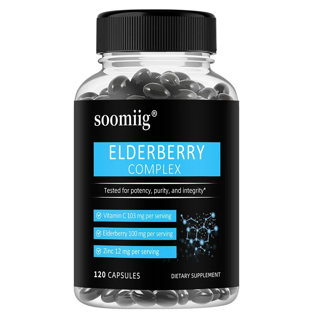 Elderberry + Vitamin C + Zinc Capsules | Antioxidant Support Herbal Supplement Qst 120count-1 bottle
