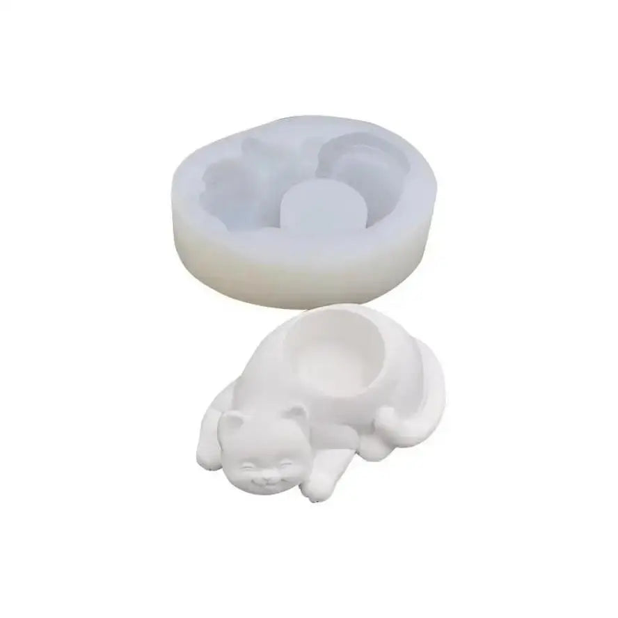 Cute Cat Silicone Mold – Concrete Flower Pot & Candle DIY Silicone Craft Mold Qme