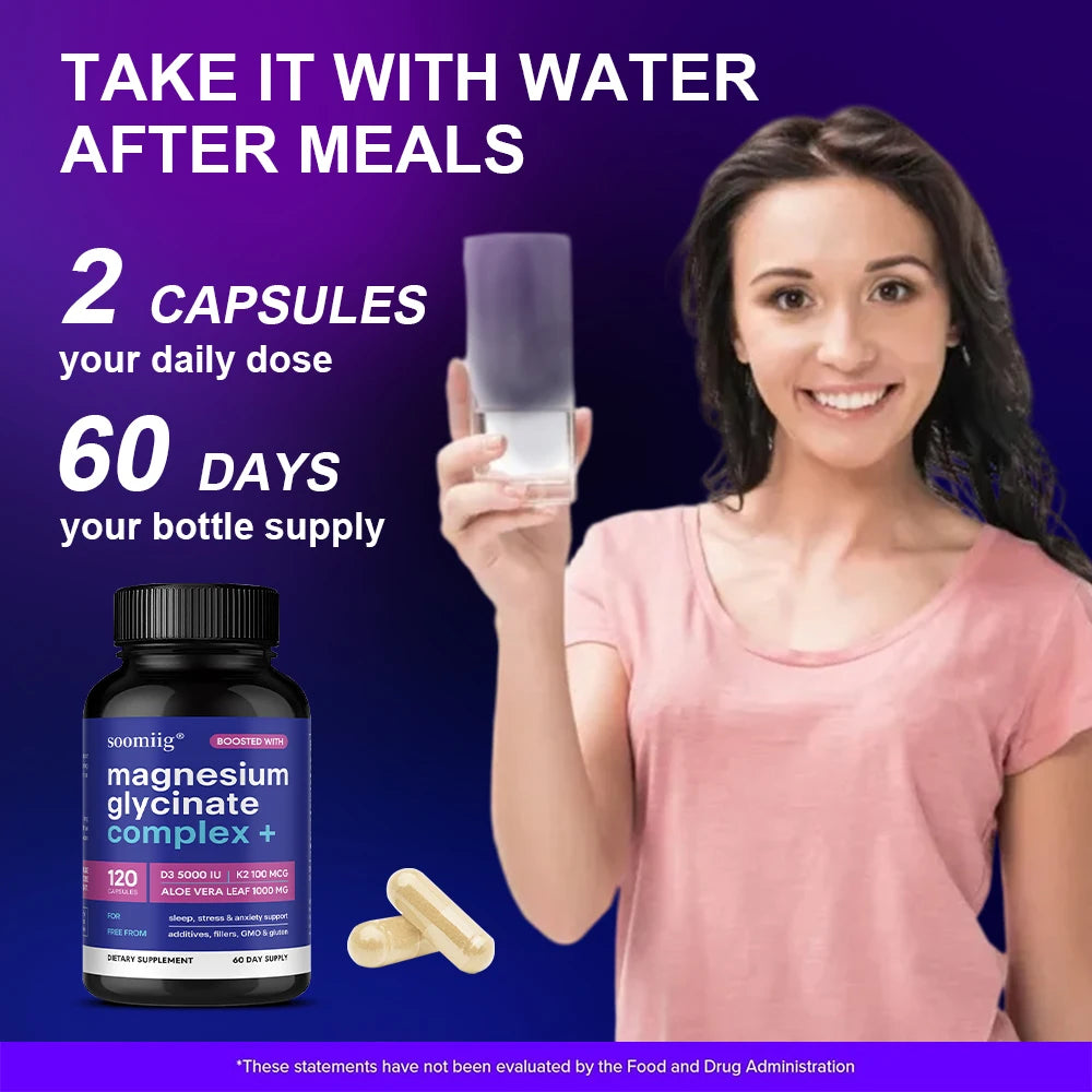 Magnesium Glycinate + Vitamin D3 & K2 Capsules | SOOMIIG Magnesium Supplement Qst