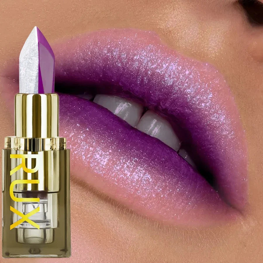 Purple Glitter Two-Tone Rose Lipstick – Moisturizing & Waterproof Glitter Lipstick Qme