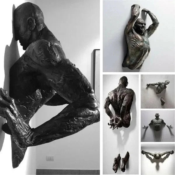 3D Through-Wall Figure Resin Sculpture | Wall Art Decor Wall Sculpture Decor Qme