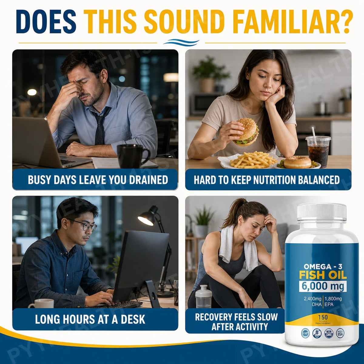 Omega-3 Fish Oil 6000mg Softgels | 2400mg DHA 1800mg EPA | 150ct Omega-3 Supplement Qst