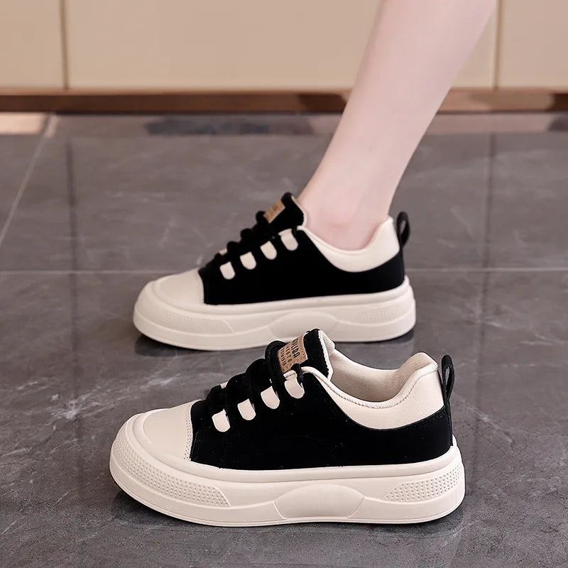 Women's Platform Lace-Up Sneakers – Soft Non-Slip Walking Shoes Platform Sneakers Qst Black 35