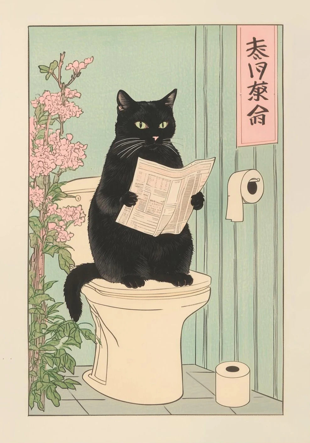 Japanese Cat Bathtub Canvas Print | Japandi Retro Wall Art Canvas Wall Art Qst 14 50x70cm Unframed