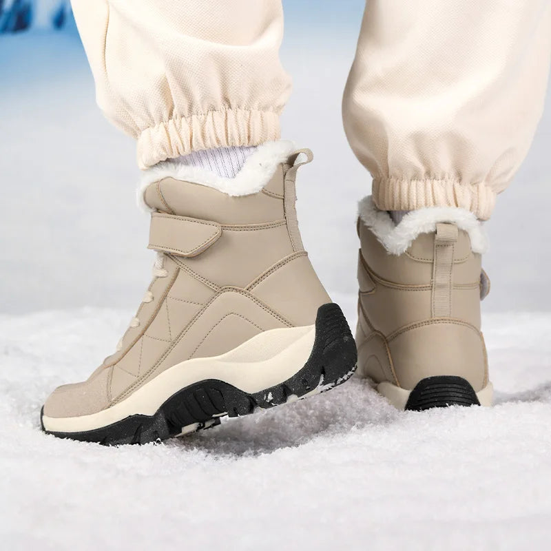 Women's Warm Plush Mid-Calf Snow Boots – Waterproof Lace-Up Women's Snow Boots Qst