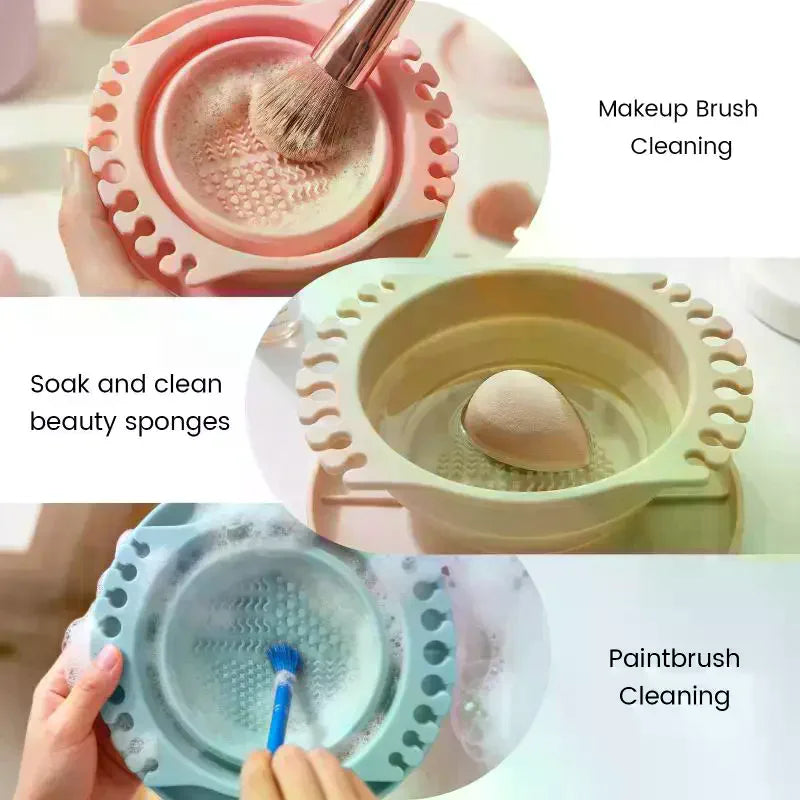 3-in-1 Silicone Makeup Brush Cleaner Bowl & Holder | Qme Makeup Brush Cleaner Qme