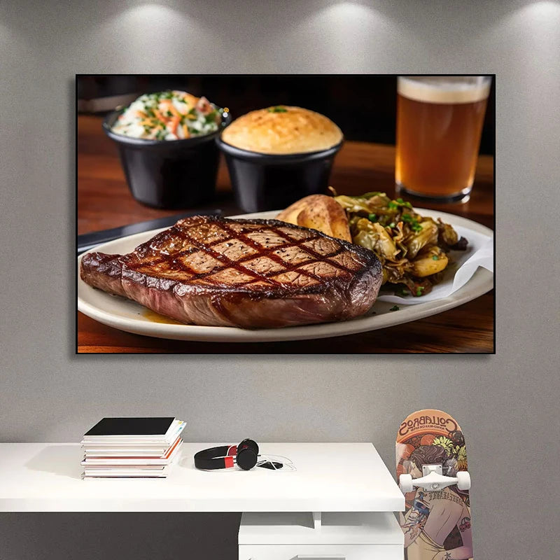 Food Art Canvas Poster – Steak & Sushi Kitchen Wall Décor Canvas Wall Art Qst