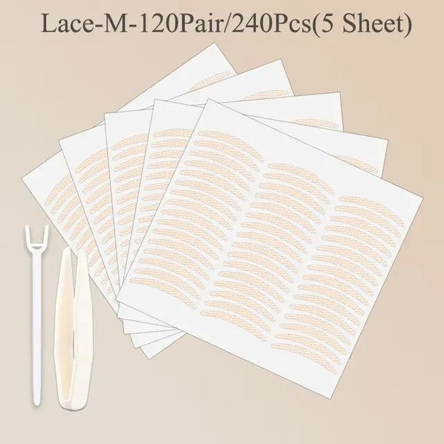 Invisible Double Fold Eyelid Tape – Clear & Beige Lace Eyelid Tape Qme 240Pcs Lace M