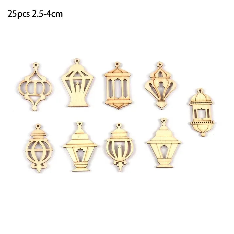 Eid Mubarak Wooden Pendants DIY Hanging Ornaments – Mixed Set Wooden Craft Ornaments Qme