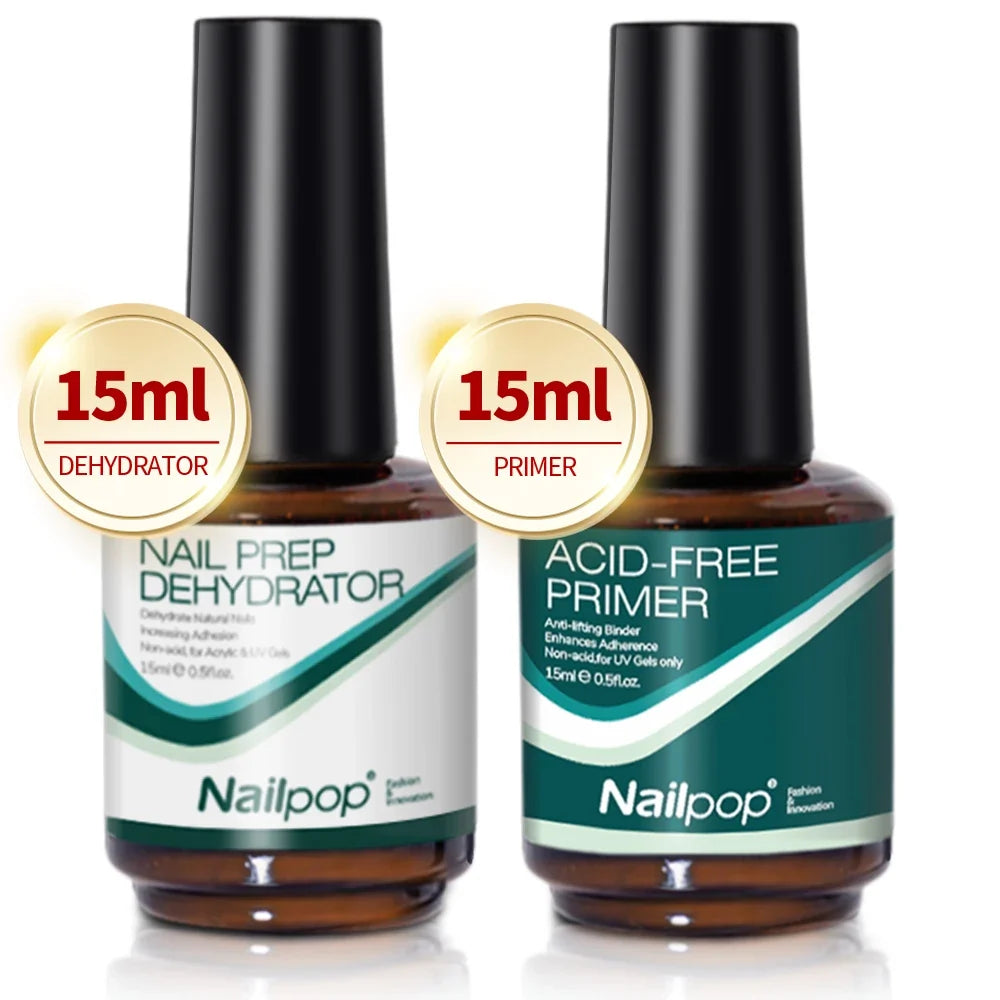 Nailpop Nail Dehydrator & Primer Set – Fast Dry Gel Polish Prep Nail Prep Set Qme Nail Prep Kit