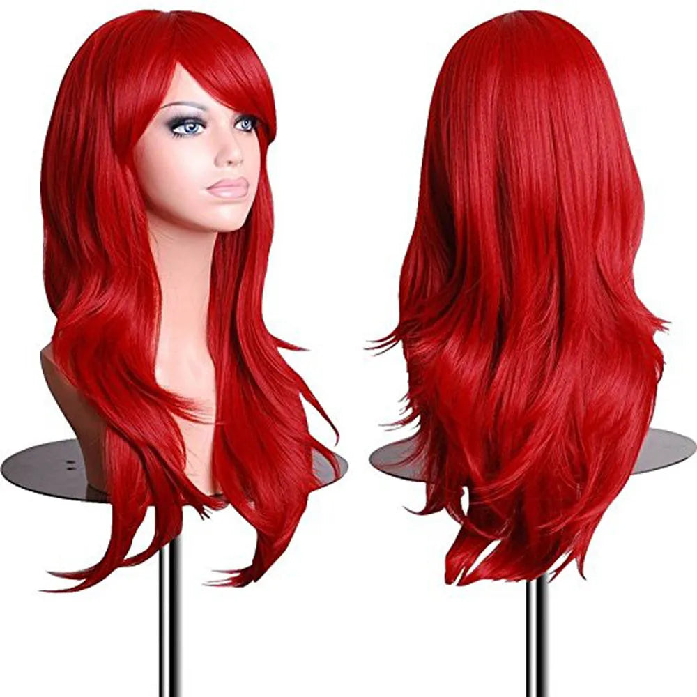 Red Wavy Curly Cosplay Wig – Long Synthetic Hair & Wig Cap Cosplay Wig Qme