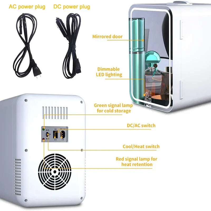 6L Makeup Mini Fridge with LED Mirror – 2-in-1 Vanity Cooler Vanity Mini Fridge Qst