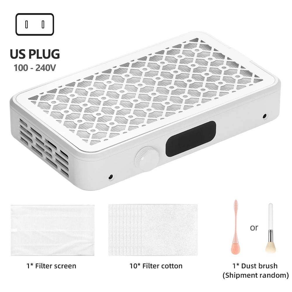 Twin Turbo Brushless Nail Dust Collector – 5-Speed Adjustable Nail Dust Collector Qst US PLUG (100-110V)