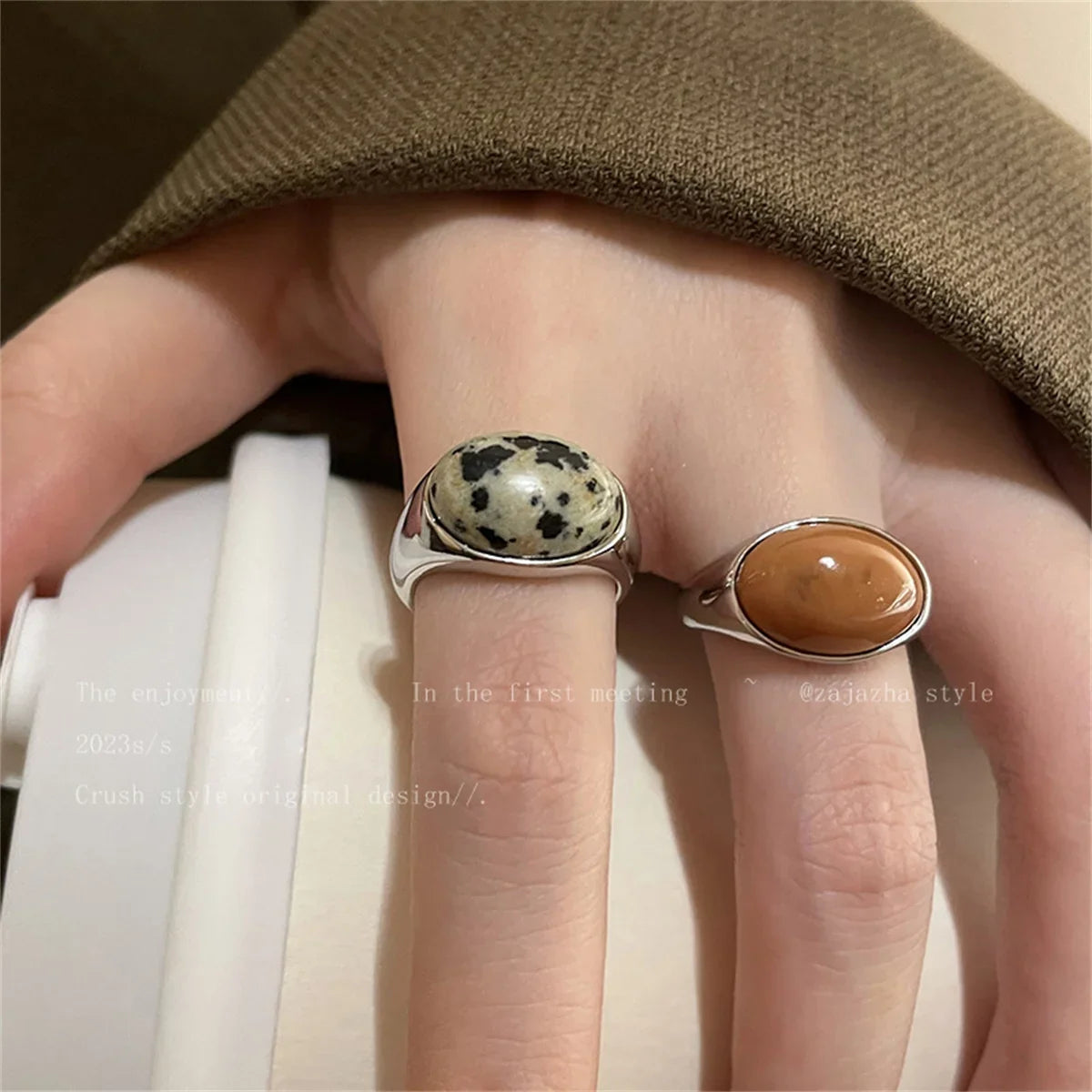 Vintage Open Ring Ladies Brown Stone Retro Luxury | Qme Fashion Ring Qme