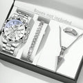 Men's Silver Quartz Watch & Bracelet Set | Mixed-Scale Dial Quartz Watch Set Qme Silver