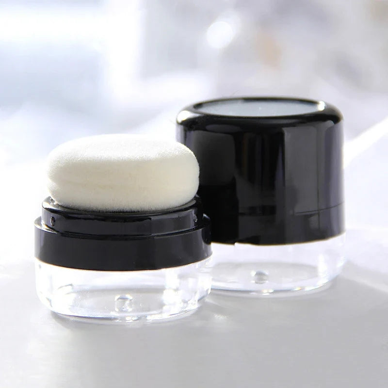 Travel Loose Powder Compact with Mirror & Mushroom Puff Powder Compact Qme
