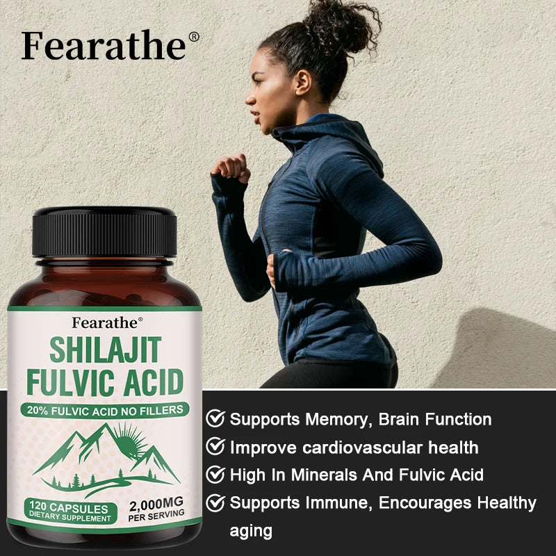 Fearathe Shilajit Capsules 120ct | Energy, Focus & Immune Support Herbal Supplement Qst