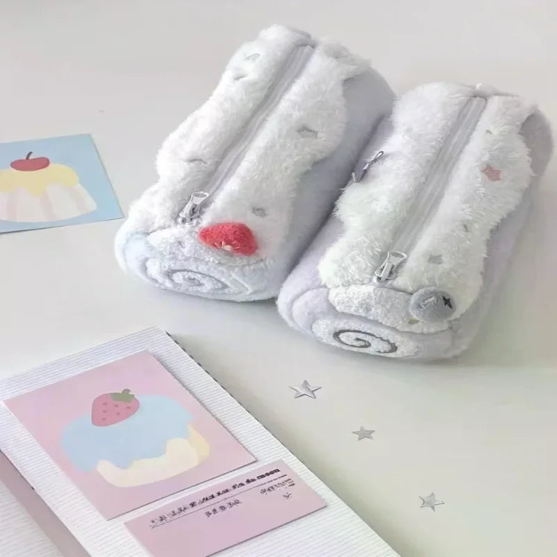 Cute Swiss Roll Plush Pencil Case – Large Capacity Pouch Novelty Pencil Case Qme