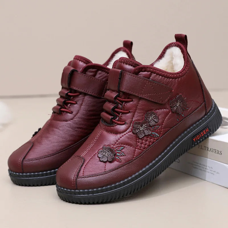 Women's Plush-Lined Slip-On Winter Ankle Boots | Waterproof Women's Ankle Boots Qst WA-09Y Red CN 34(Insole 22 cm