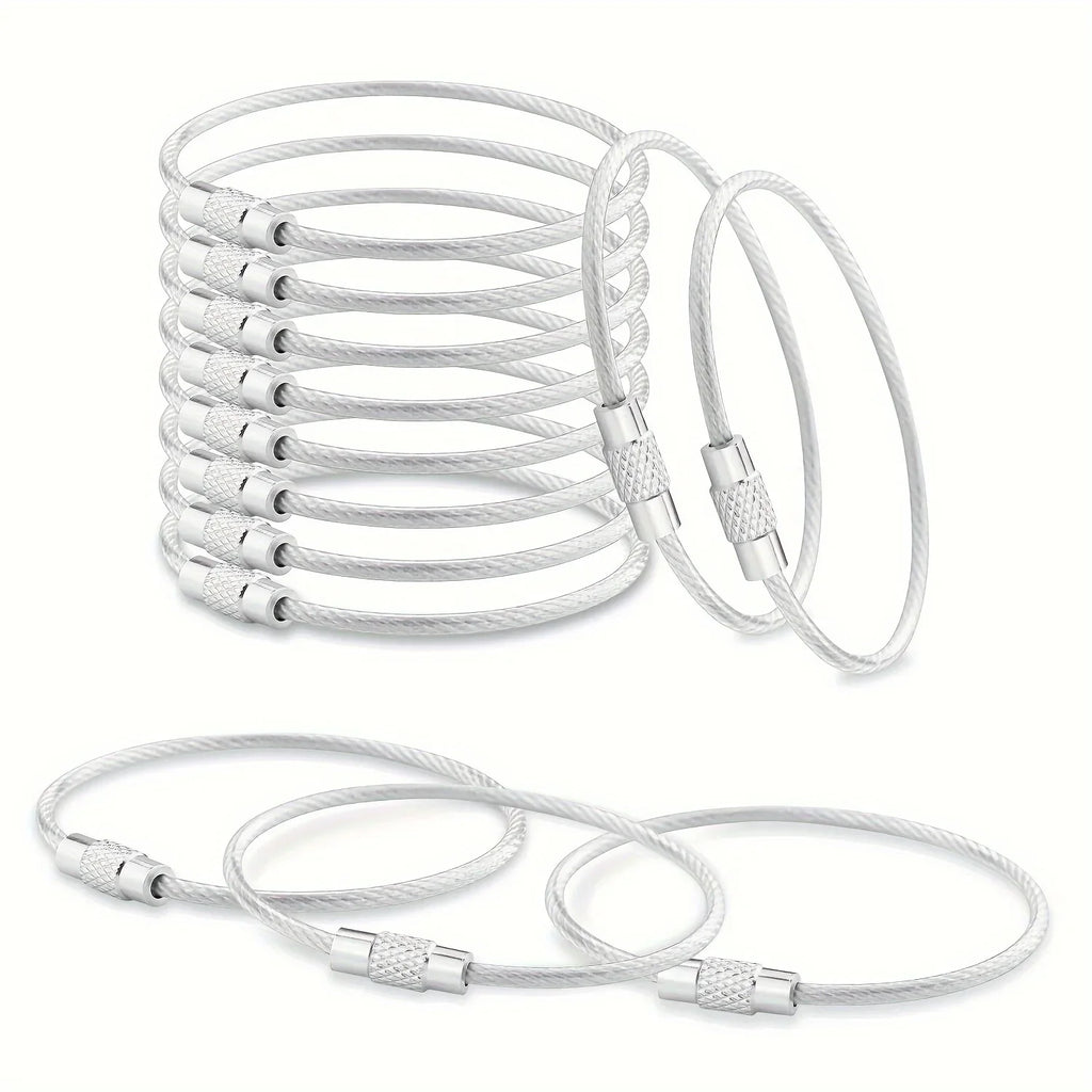 Stainless Steel Cable Wire Keychain Rings – 10-Pack Luggage Loops Keychain Rings Qme