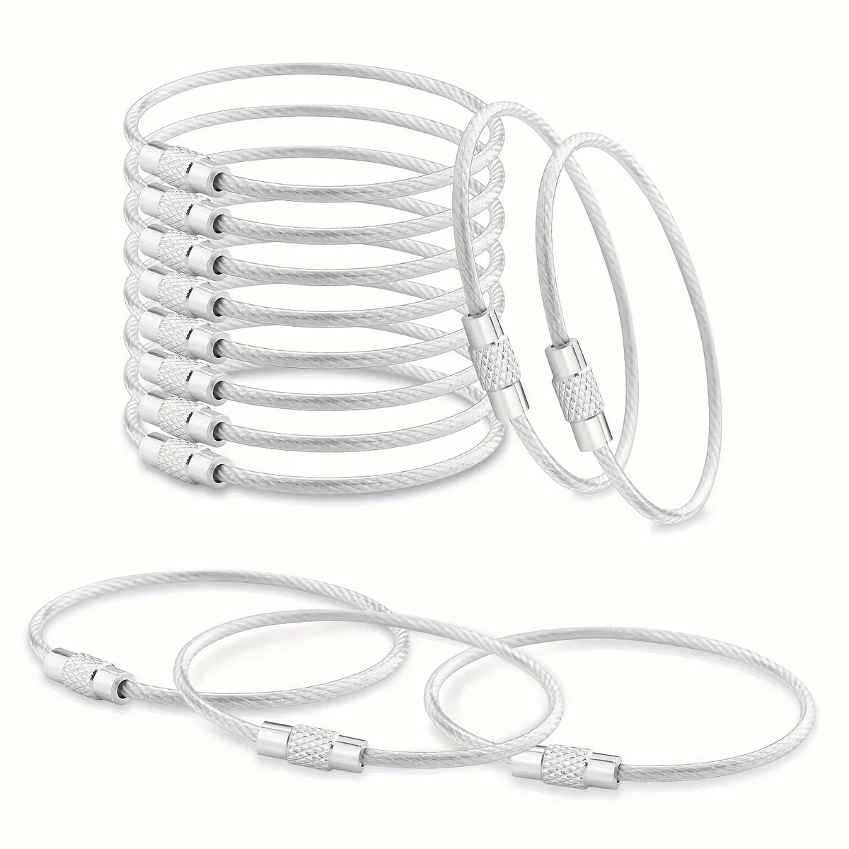 Stainless Steel Cable Wire Keychain Rings – 10-Pack Luggage Loops Keychain Rings Qme