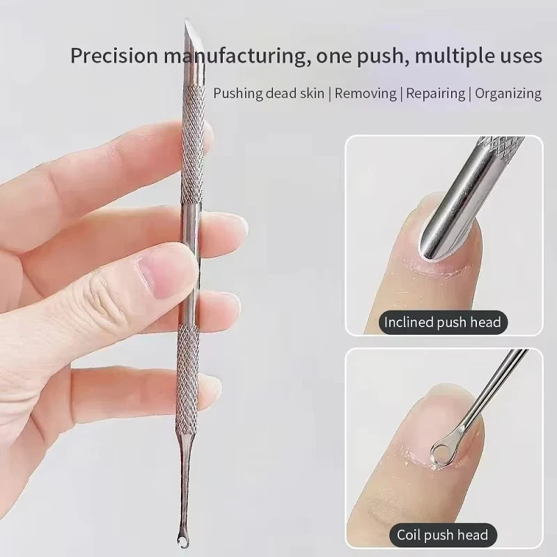 Double-Ended Stainless Steel Cuticle Pusher & Manicure Stick Manicure Tool Qme