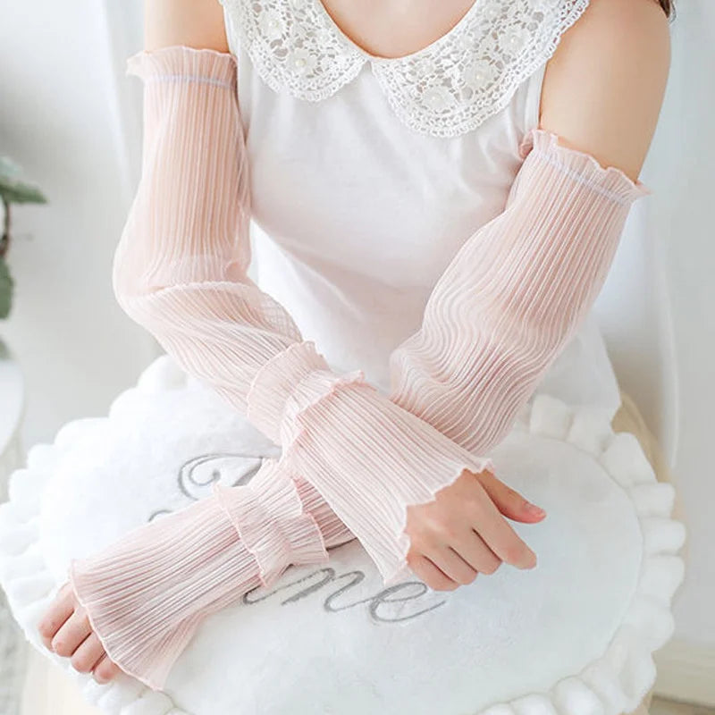 Women's Long Fingerless Lace Gloves – Summer UV Sun Protection Fingerless Lace Gloves Qme