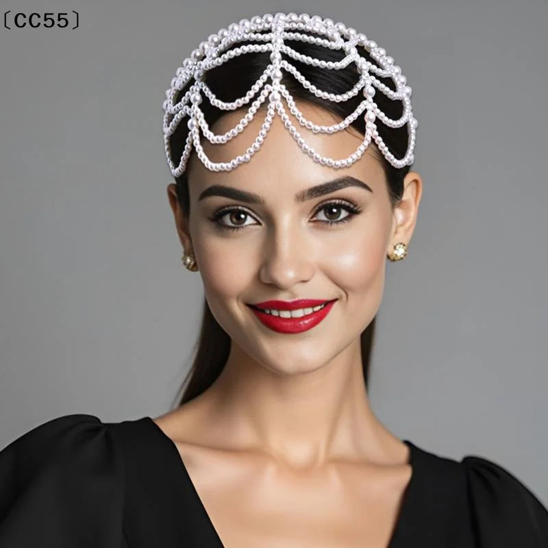 Pearl Beaded Tassel Headband – Hollow Forehead Hair Accessory Pearl Hair Headband Qst