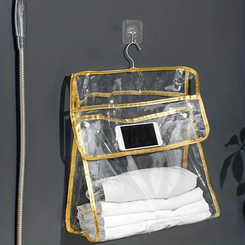 Transparent Waterproof Hanging Toiletries Bag | Bathroom Organizer Hanging Toiletries Bag Qme Gold