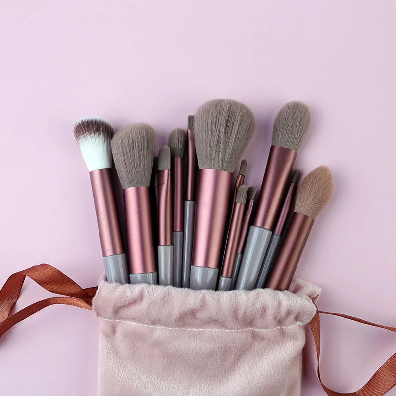 13-Piece Fluffy Soft Makeup Brush Set – Foundation & Blush Makeup Brush Set Qme