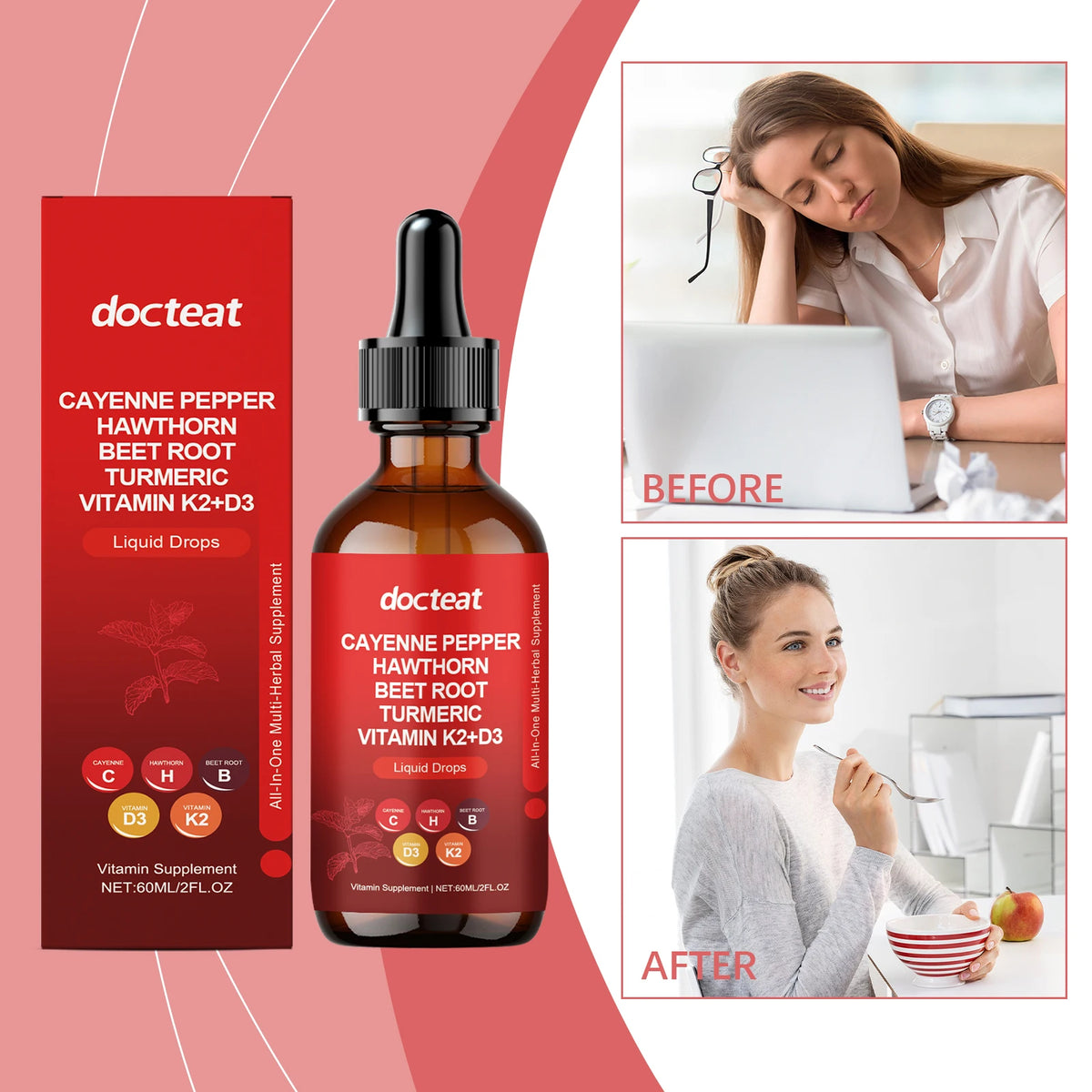 Cayenne Pepper Drops – Hawthorn, Beetroot, Turmeric, D3 & K2 Liquid Supplement Drops Qst