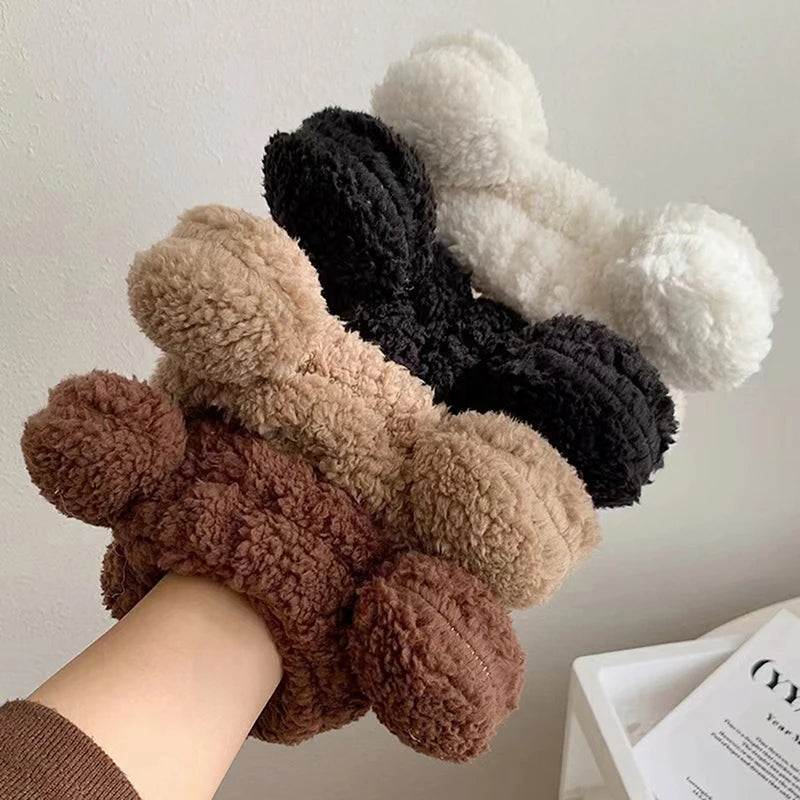Cute Bear Ear Plush Wide Headband for Makeup & Face Wash Plush Hair Headband Qst