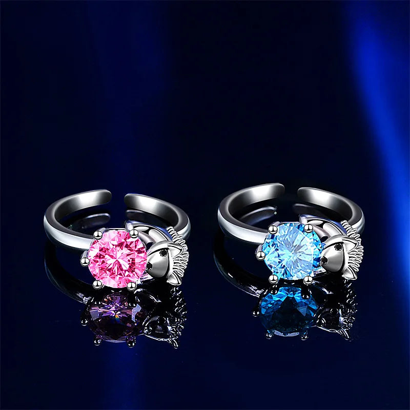 Hedgehog Multicolor Zircon Adjustable Sterling Silver Ring Fashion Ring Qme