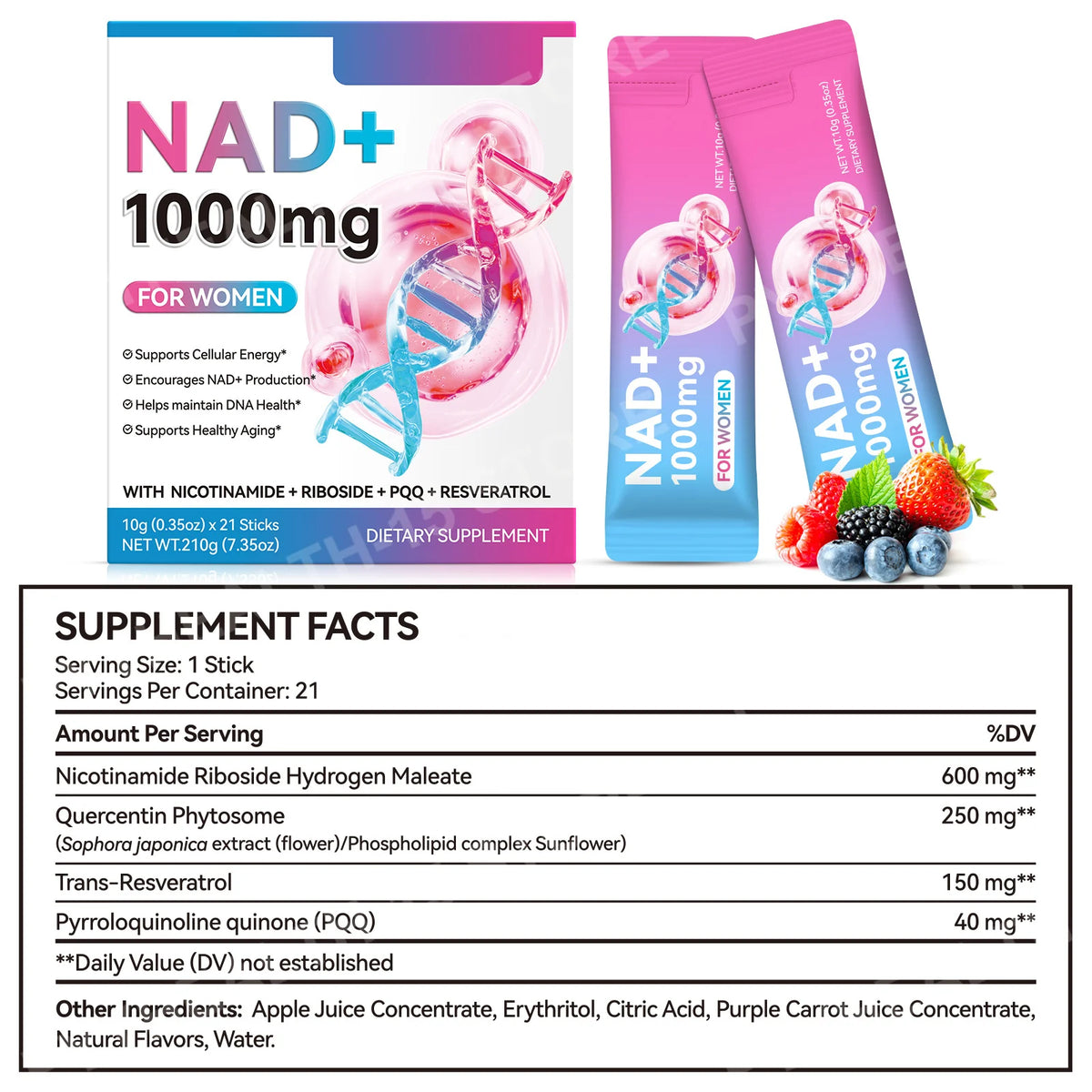 NAD+ Liquid Sticks – NR, PQQ, Quercetin & Resveratrol | 21 Sticks Wellness Supplement Qst