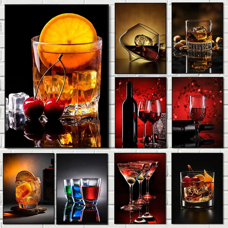 Modern Minimalist Wine & Cocktail Glass Canvas Wall Art Print Canvas Wall Art Qst