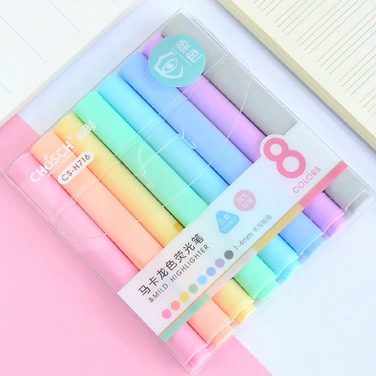 8 Macaron Highlighter Pens Slanted Tip – Pastel Color Set Highlighter Pen Set Qme 8 colors