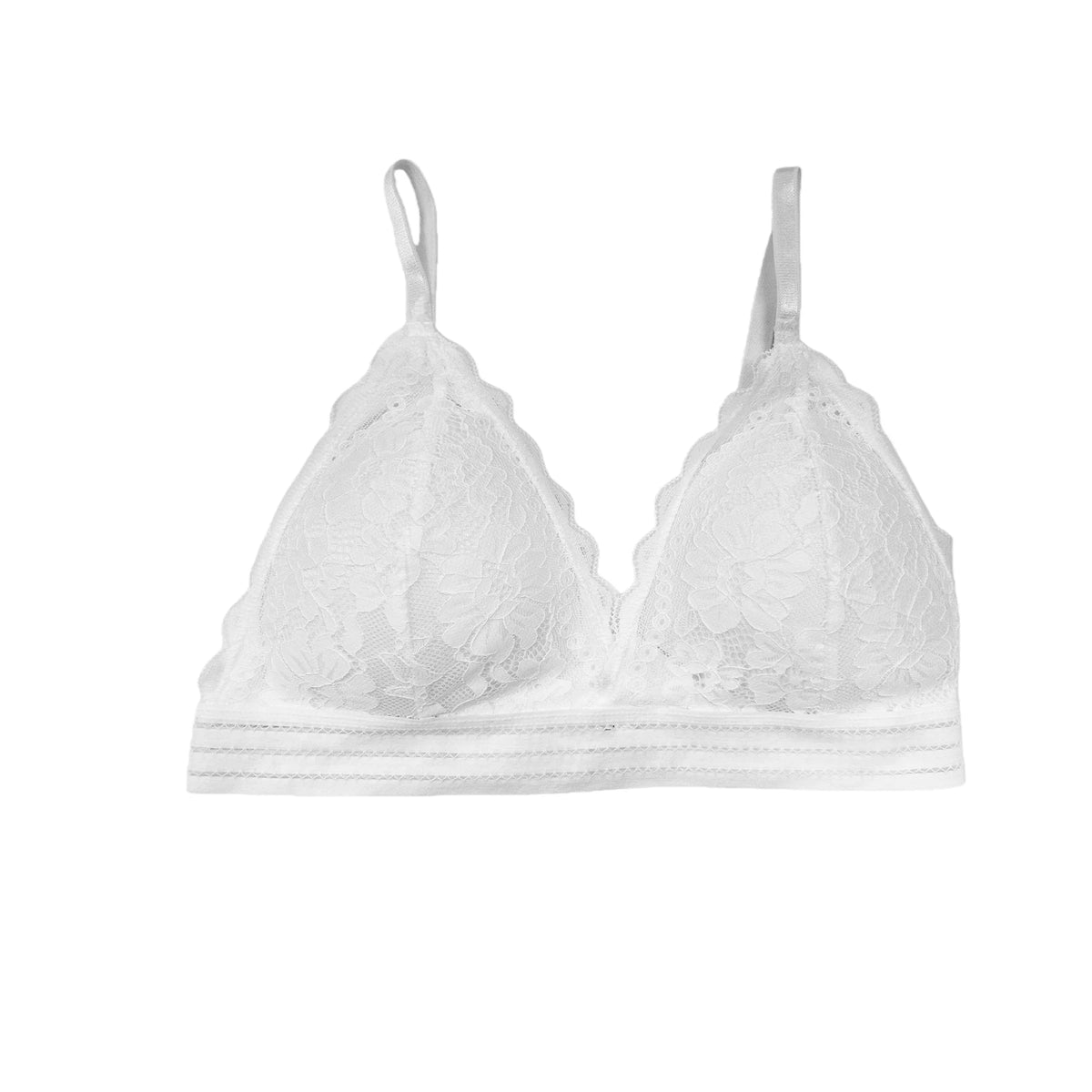 Zeriluna Deep V Triangle Bralette – Wire-Free Lace for Women Lace Bralette Qst White M