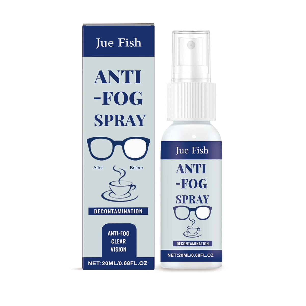 Jue-Fish Anti-Fog Spray for Eyeglasses – Clear Lens Formula Lens Cleaning Spray Qst 20ml