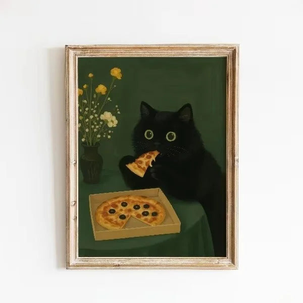 Peeping Black Cat Canvas Wall Art – Funny Minimalist Poster Canvas Wall Art Qst